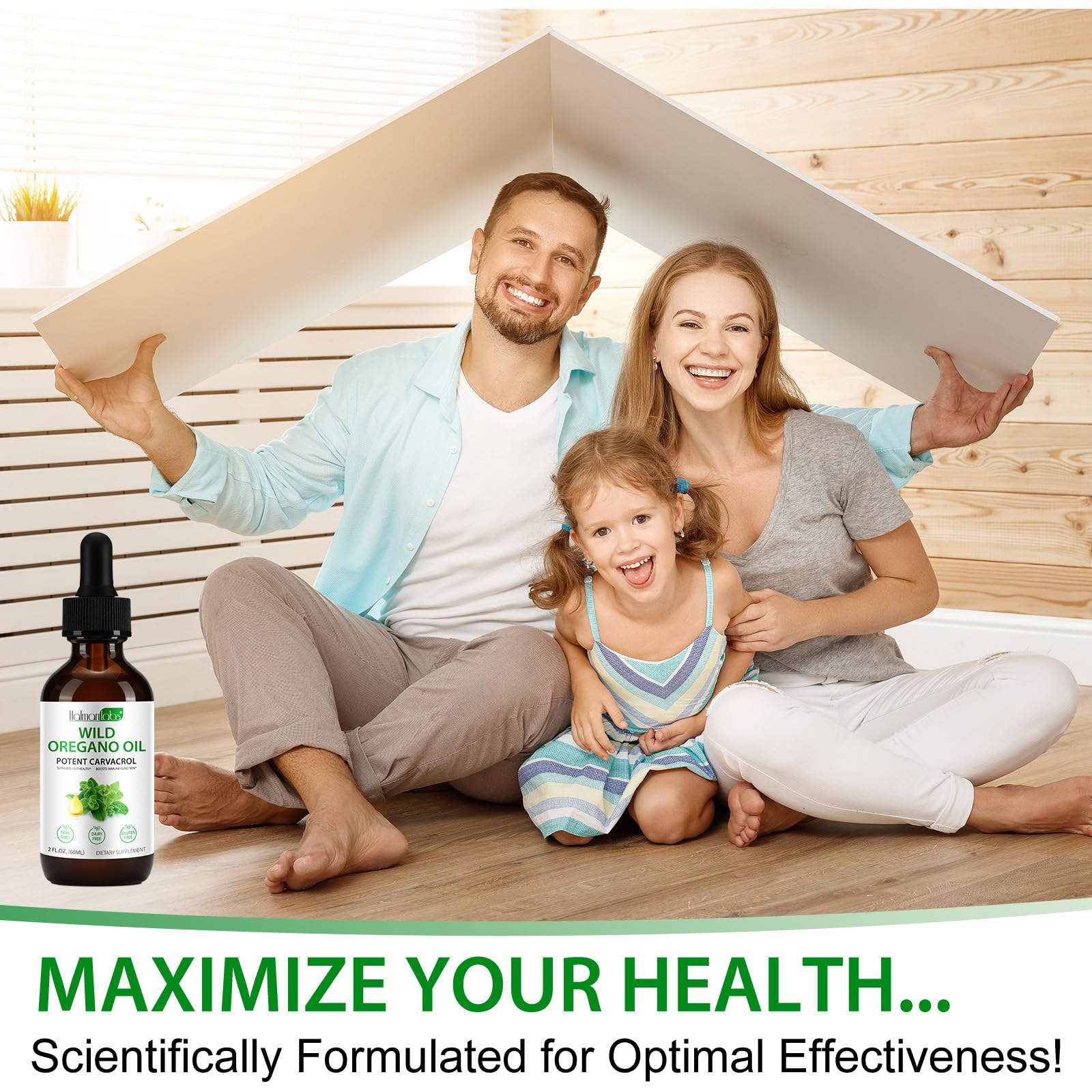 Oregano oil drops packaging and 2 oz bottle