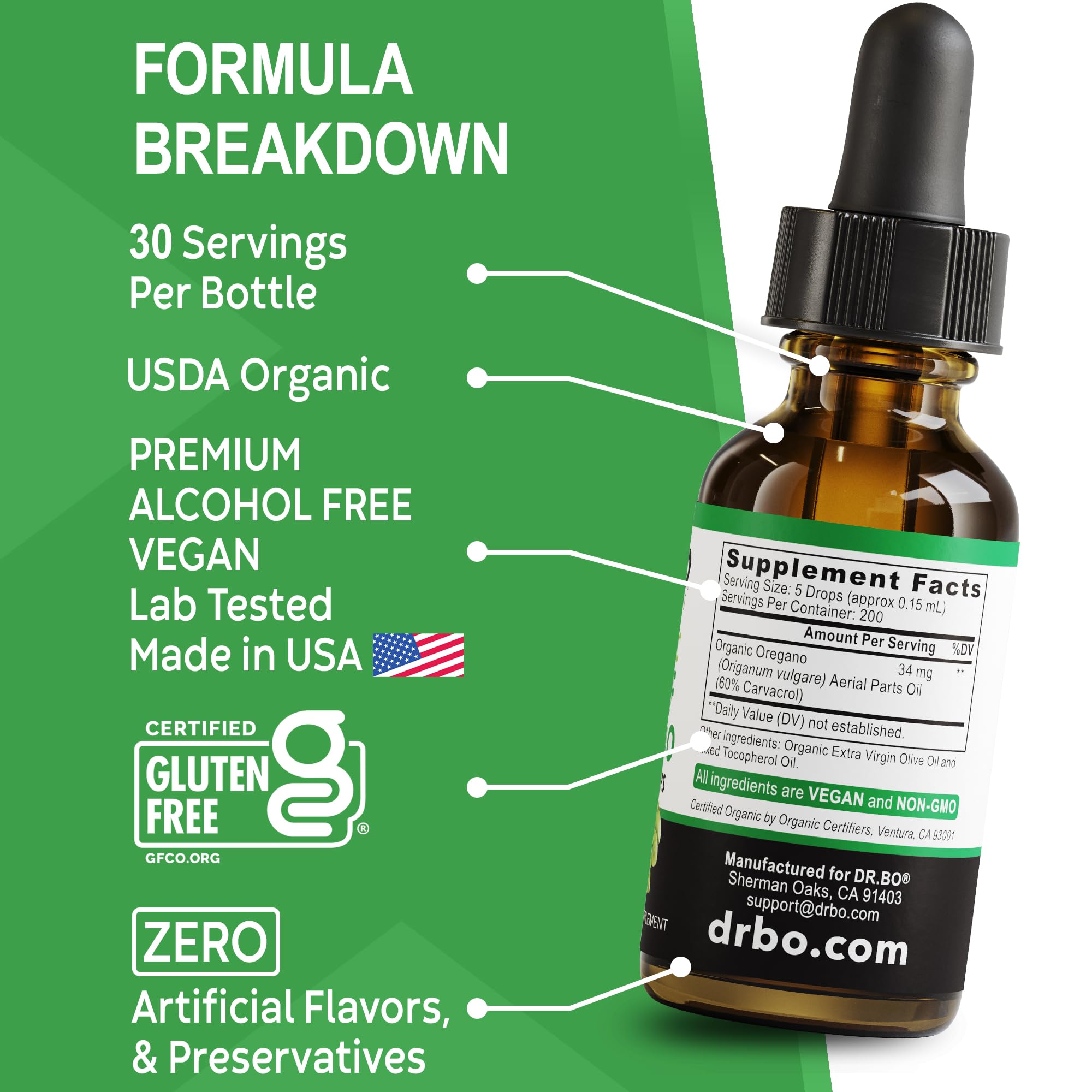 Oregano oil tincture drops bottle for easy dosing
