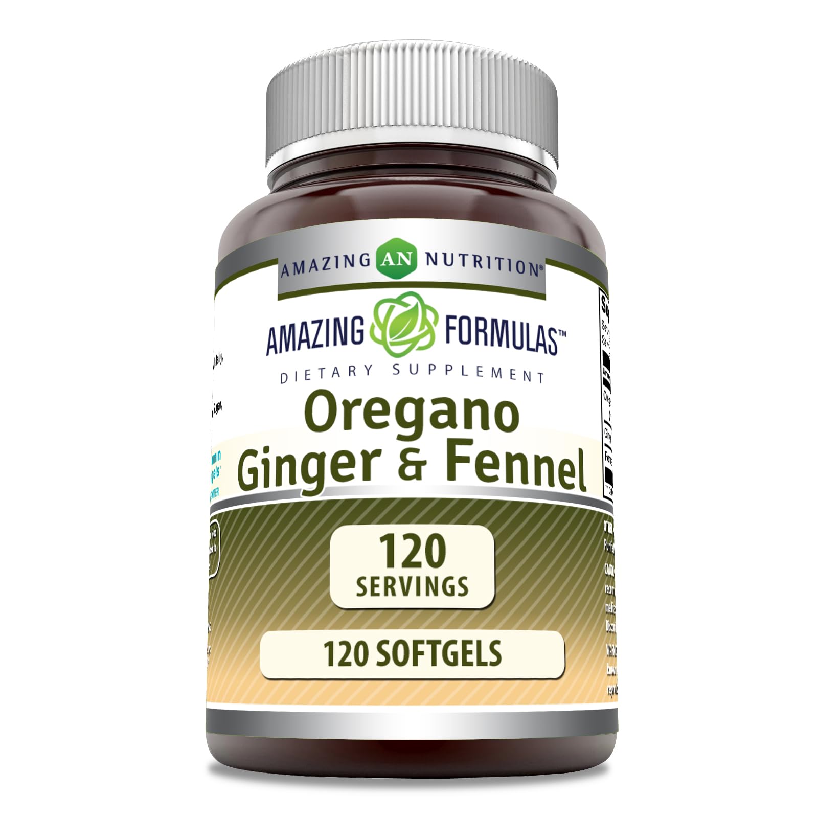 Bottle of Amazing Formulas Oregano Oil with Ginger & Fennel softgels
