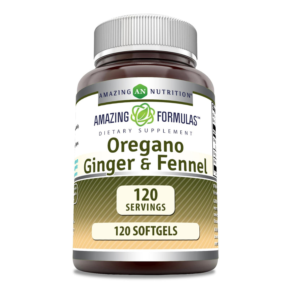 Bottle of Amazing Formulas Oregano Oil with Ginger & Fennel softgels