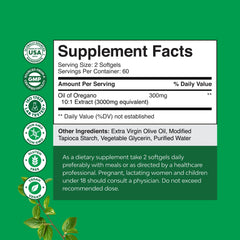 Close-up of oregano oil softgels highlighting carvacrol 70%