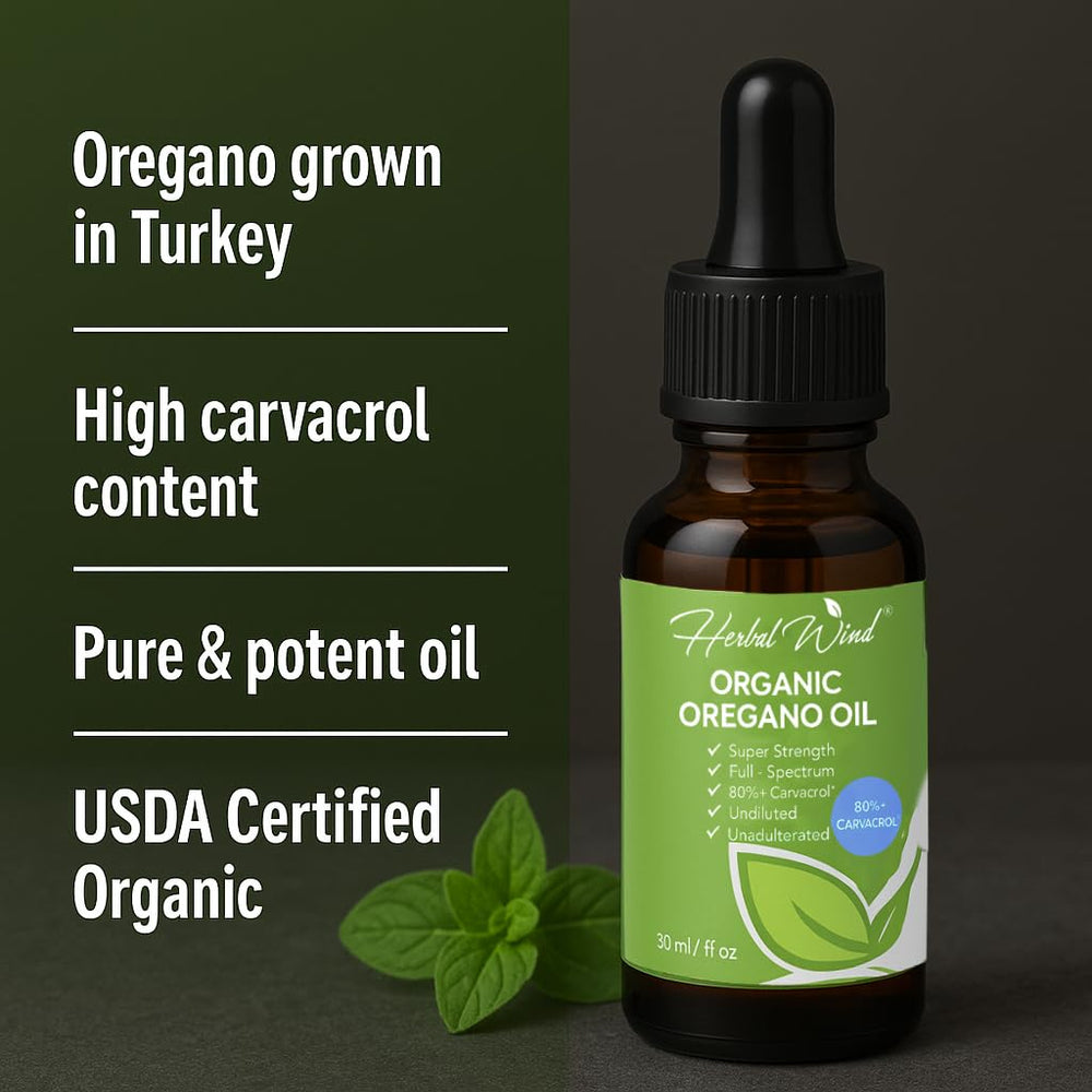 USDA Organic label on oregano oil bottle