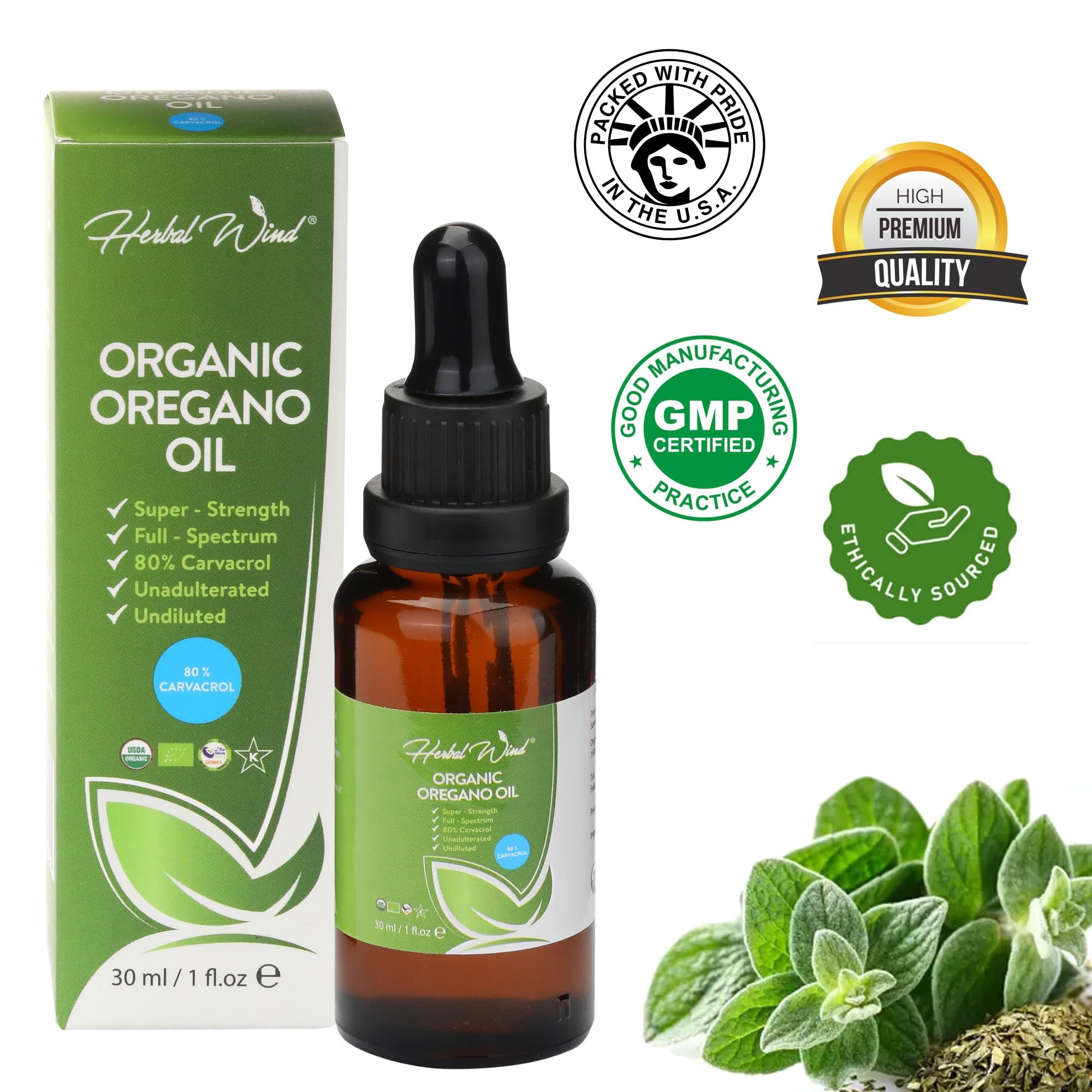 Label indicating vegan and non-GMO oregano oil