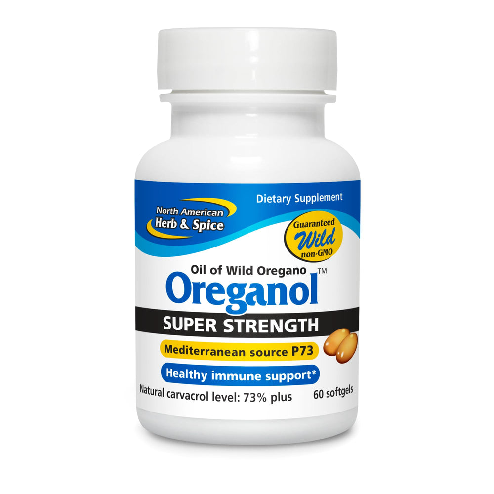 Oreganol P73-60 Softgels bottle close-up (hero image)