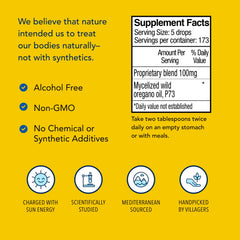Nutrition facts panel for Oreganol P73 Juice