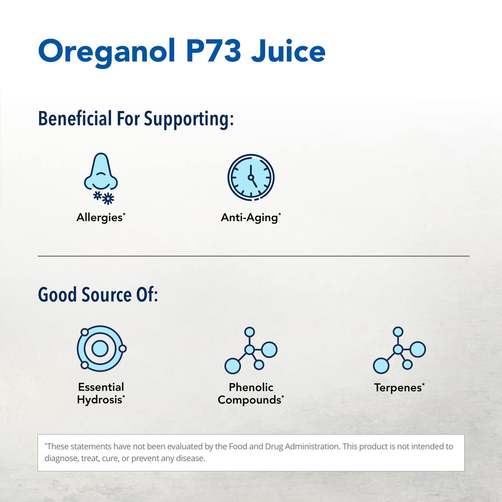 Close-up of Oreganol P73 Juice 12 oz label