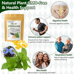 Illustration showing 6000mg Oil of Oregano and 200mg Black Seed Oil