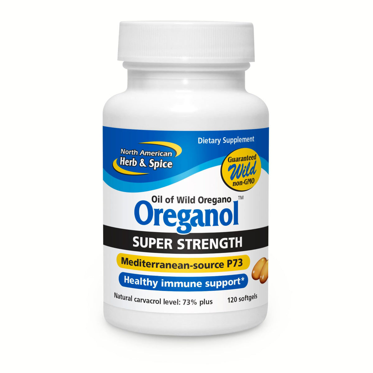 Front view of Oreganol P73 bottle