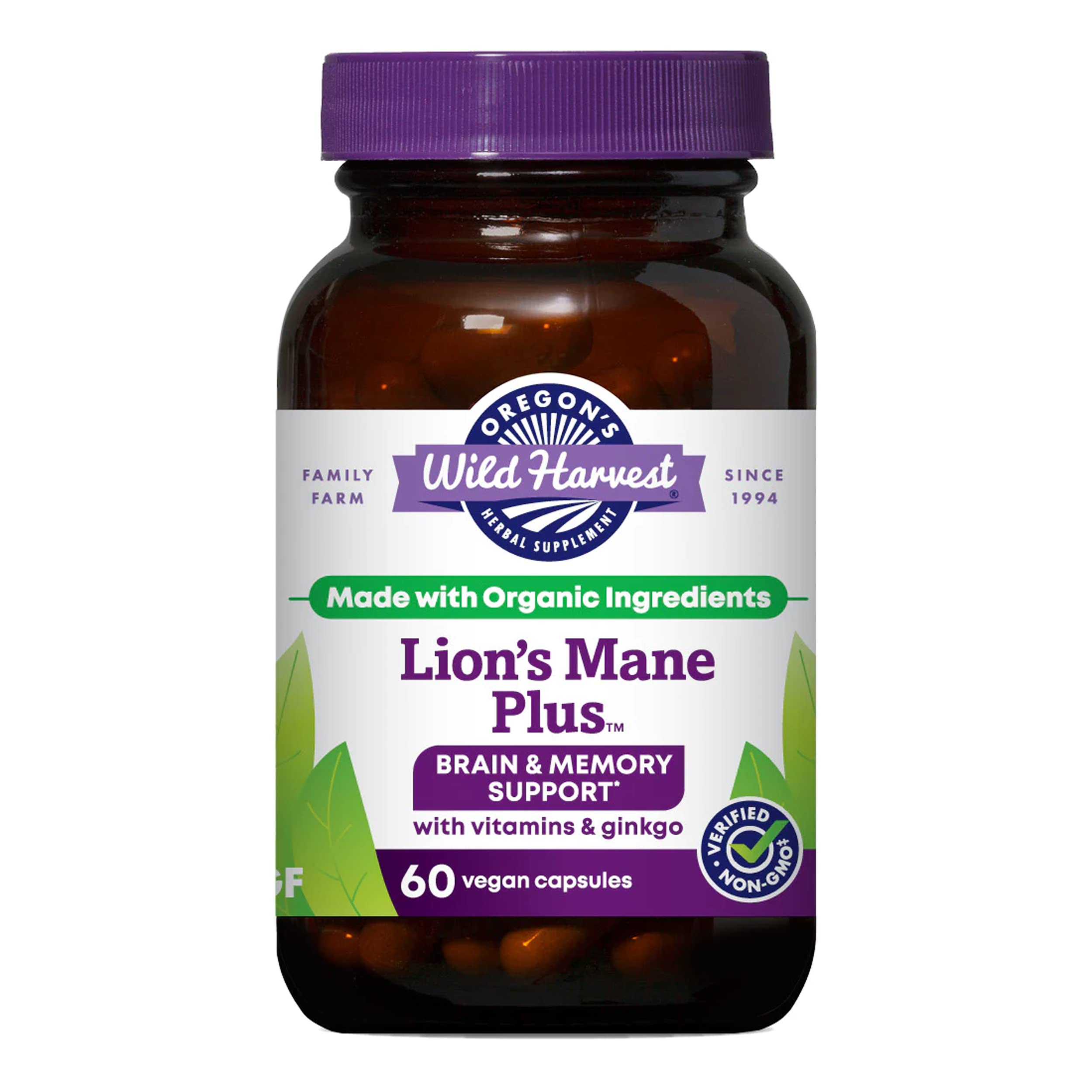 Main product image: Oregon's Wild Harvest Lion's Mane Brain Support 60-count bottle