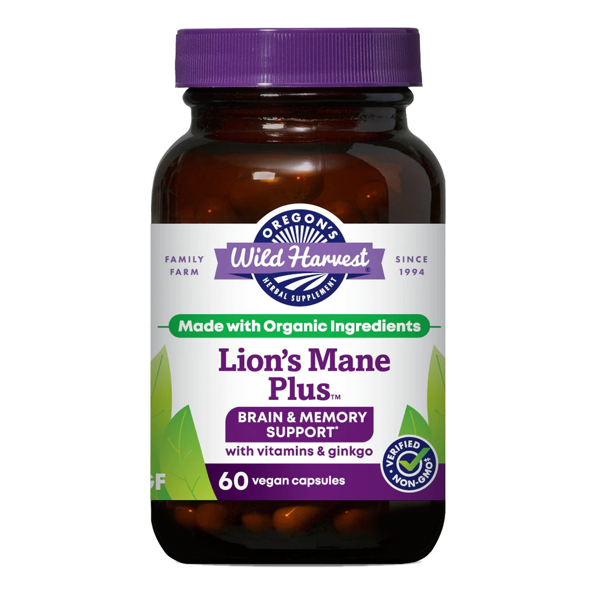 Main product image: Oregon's Wild Harvest Lion's Mane Brain Support 60-count bottle