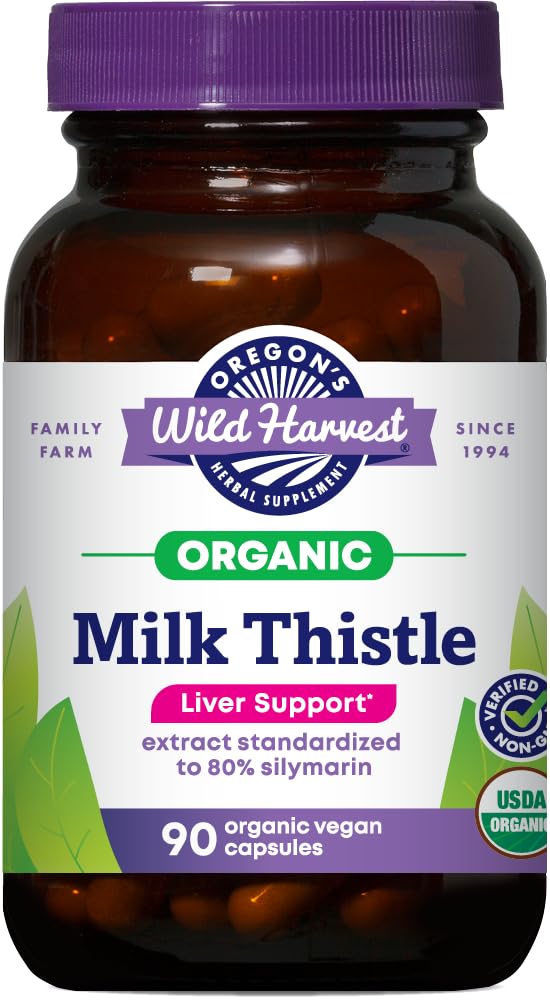 Bottle of Oregon's Wild Harvest Milk Thistle 90-count vegan capsules