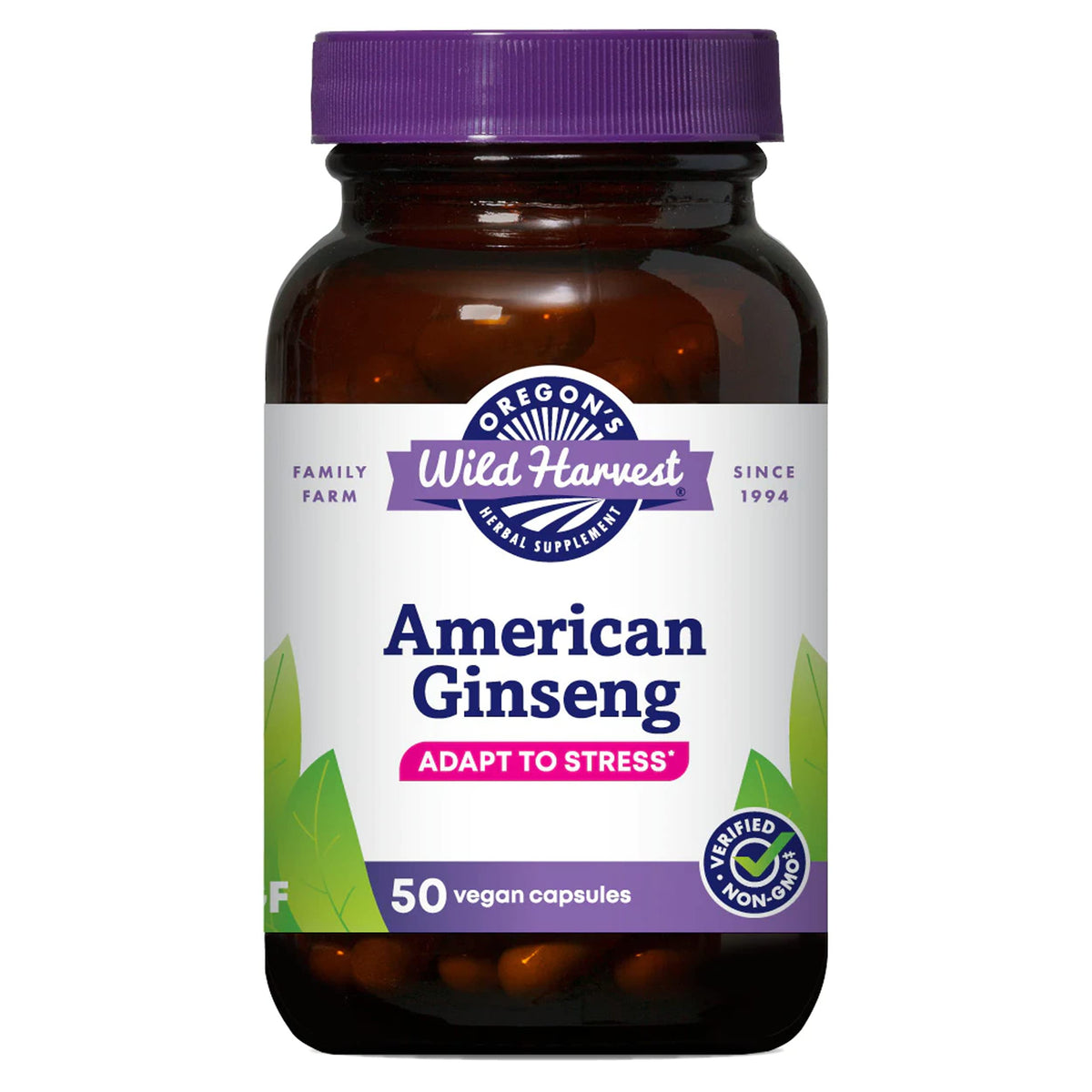 Bottle of Oregon's Wild Harvest American Ginseng capsules, 50 count