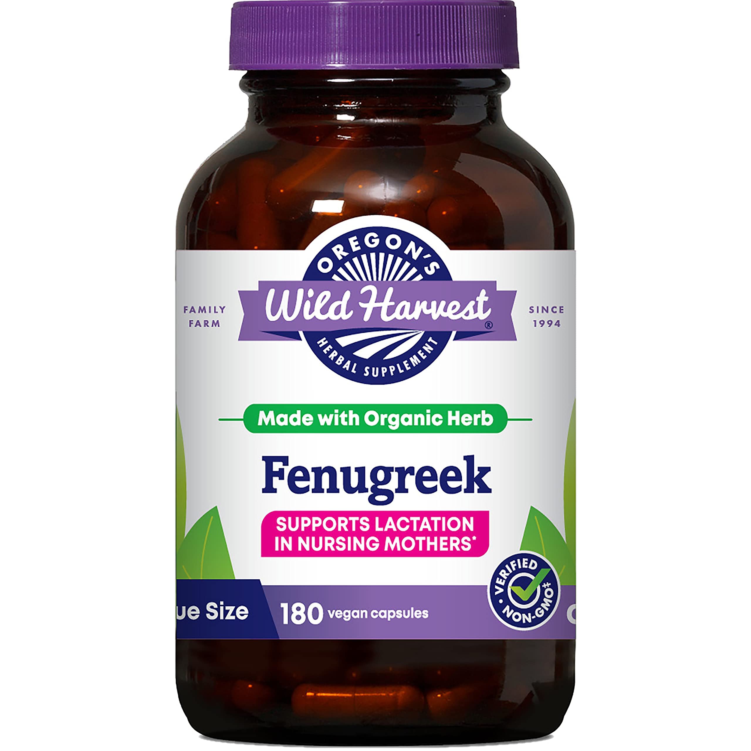 Oregon's Wild Harvest Fenugreek capsules bottle on white background