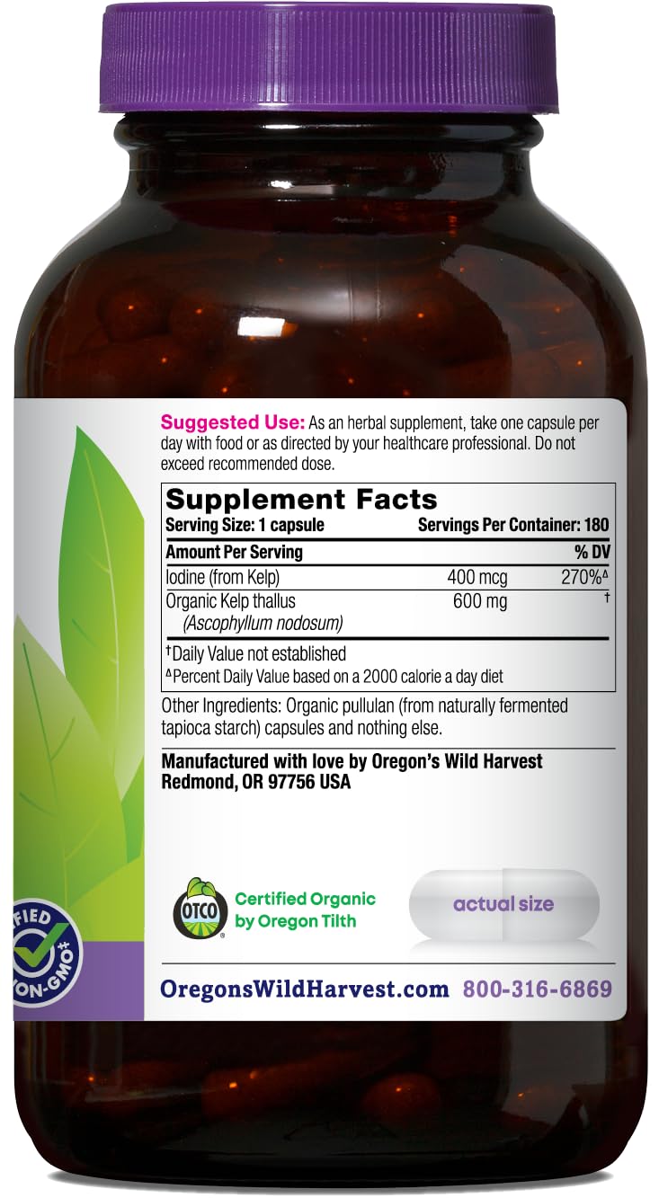 Oregon's Wild Harvest Kelp capsules bottle on table