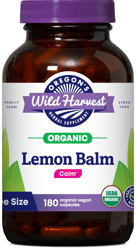 Bottle of Oregon's Wild Harvest Lemon Balm Herbal Supplement, 180-count