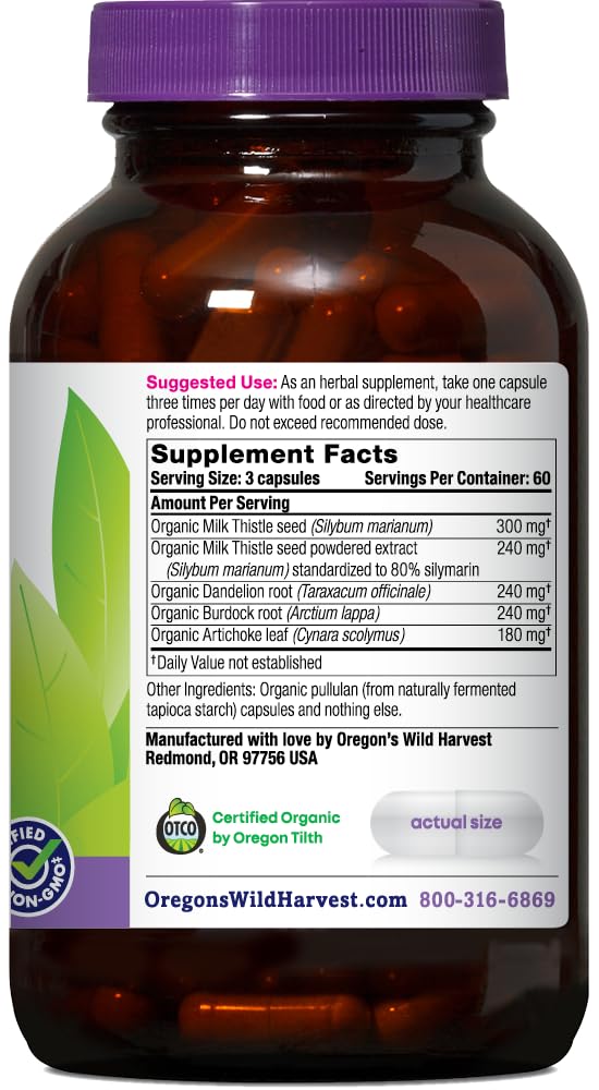 Bottle with Organic Milk Thistle and Dandelion label