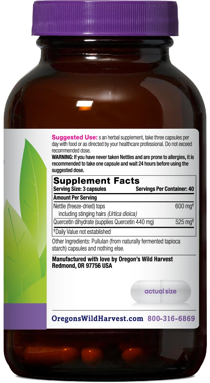 Close-up of Nettle Quercetin Capsules bottle label