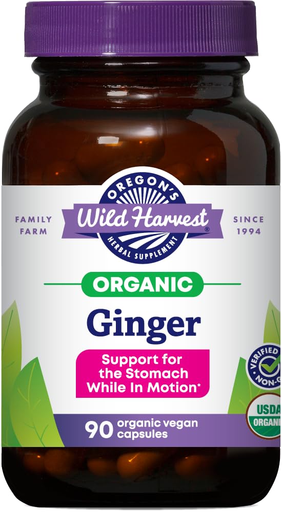 Oregon's Wild Harvest Ginger Capsules bottle label – 90 count