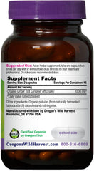 Label highlighting 1000 mg per serving of certified organic ginger
