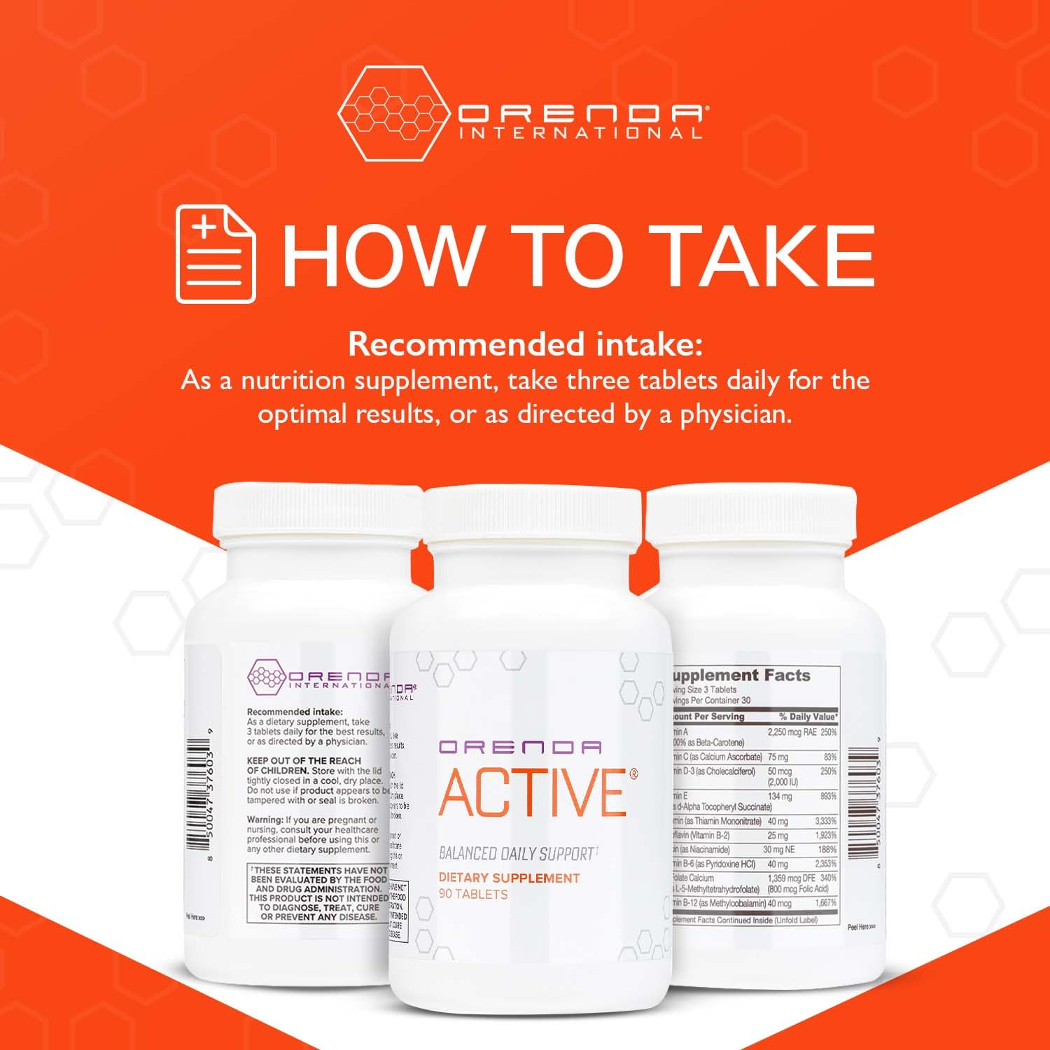 Graphic showing CoQ10 and essential nutrients in Orenda Active.