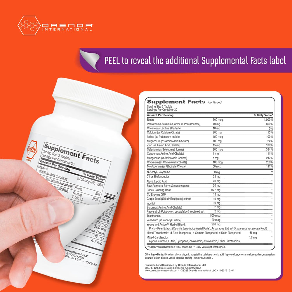 Close-up of Orenda Active tablets beside the bottle.