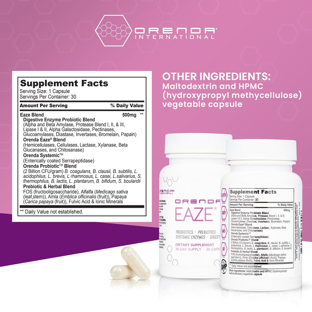 Orenda Eaze Gut Wellness Capsules label close-up
