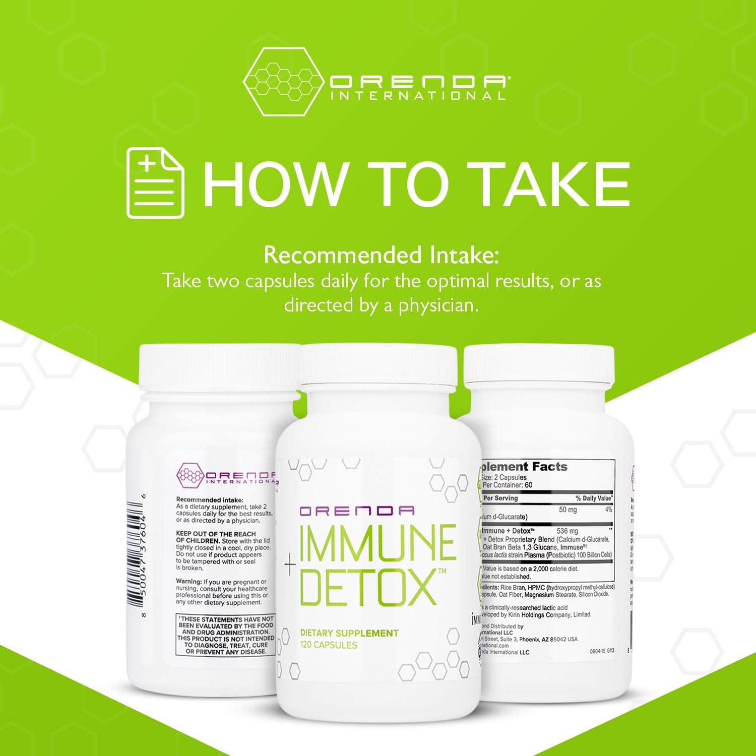 Orenda Immune + Detox daily-use capsules with glass of water example for ease.