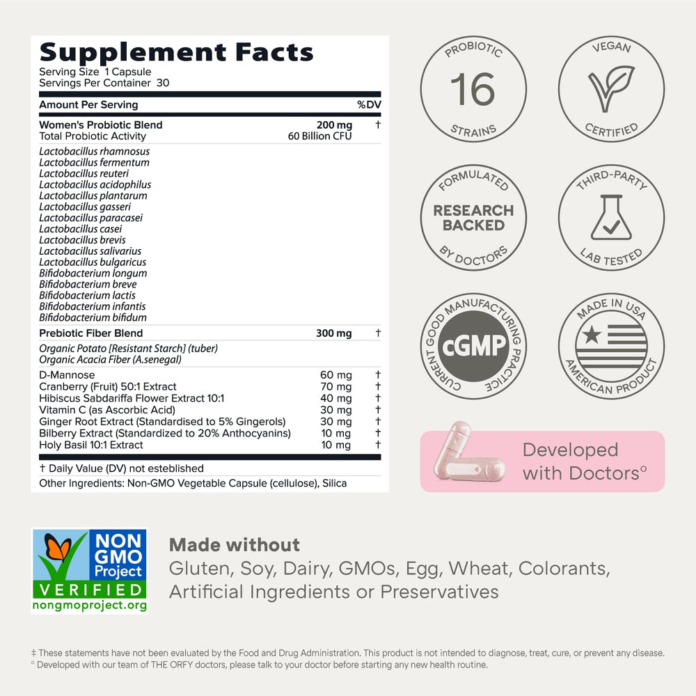 Supplement facts panel of ORFY Probiotics