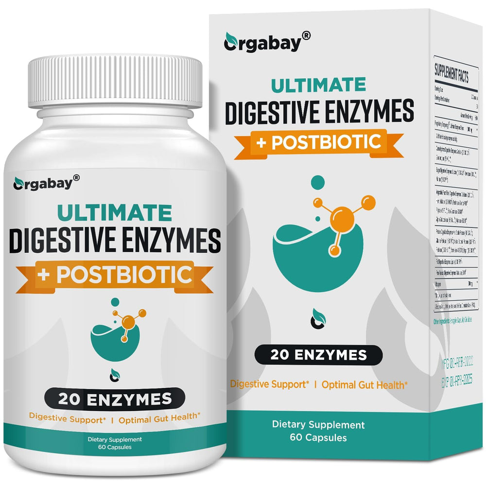 Orgabay Digestive Enzymes 1000mg with Postbiotics 60 veggie capsules product hero image