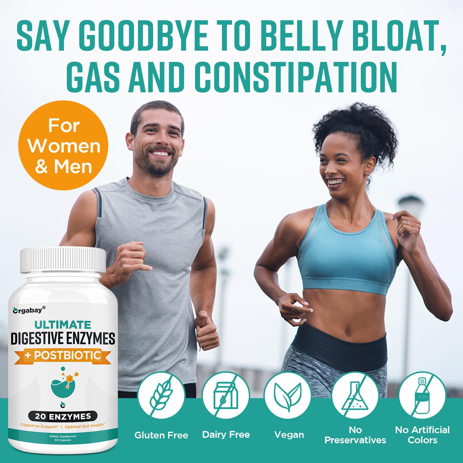 Orgabay Digestive Enzymes packaging front and back views