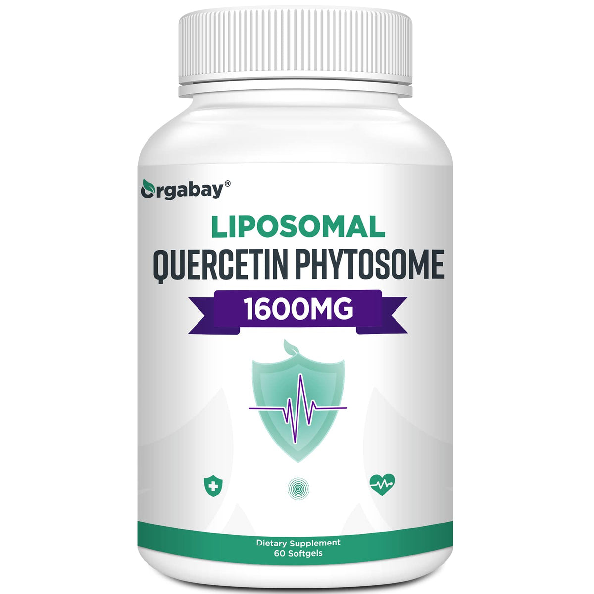 Orgabay liposomal quercetin phytosome 1600 mg softgel bottle front