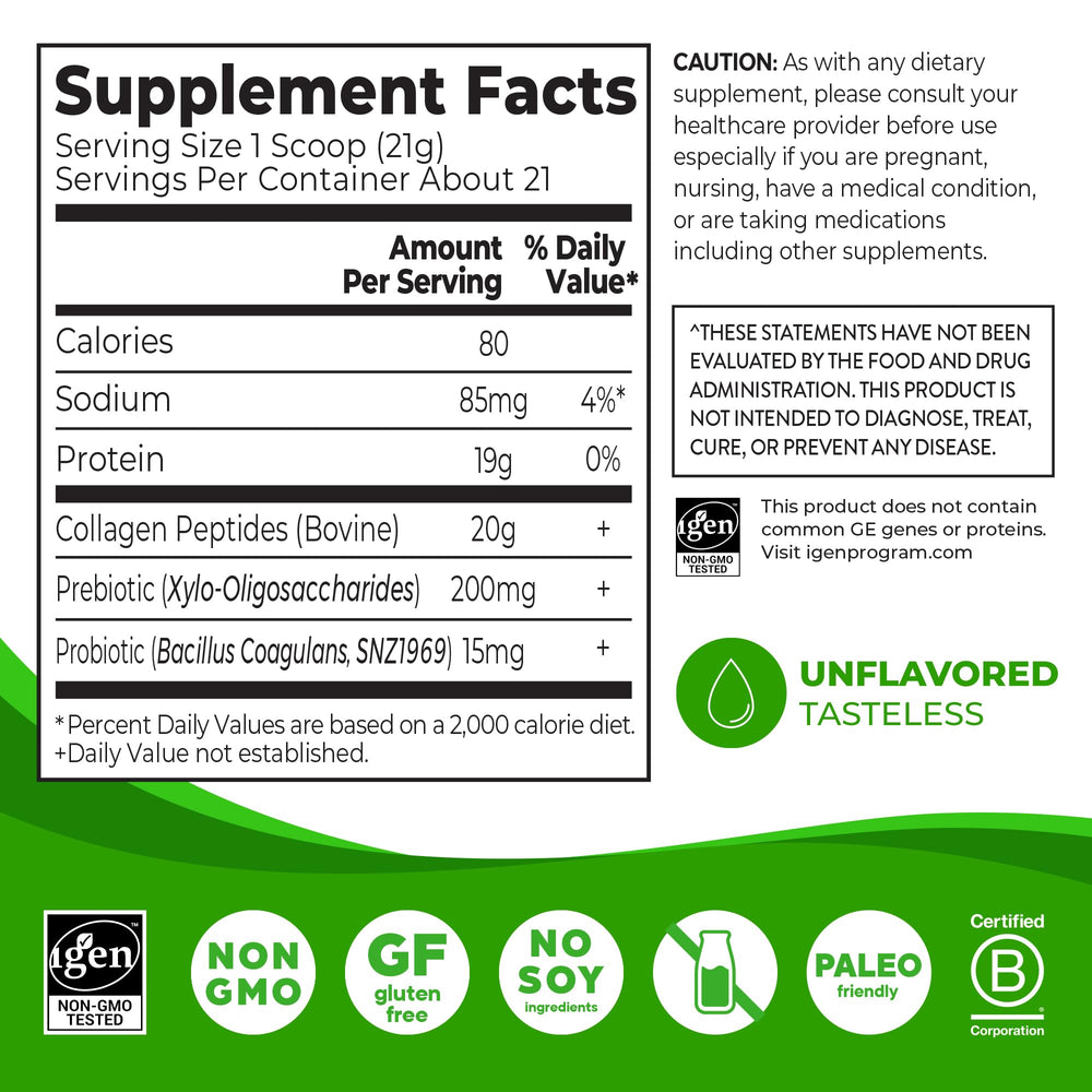 Scoop of Orgain collagen peptides powder in cup