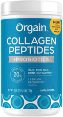 Orgain Collagen + Superfoods jar label showing 20 g grass-fed collagen