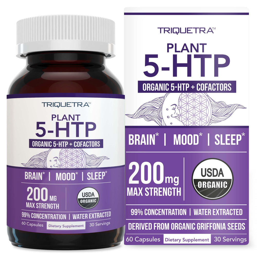 Front view of Organic 5-HTP 200 mg bottle