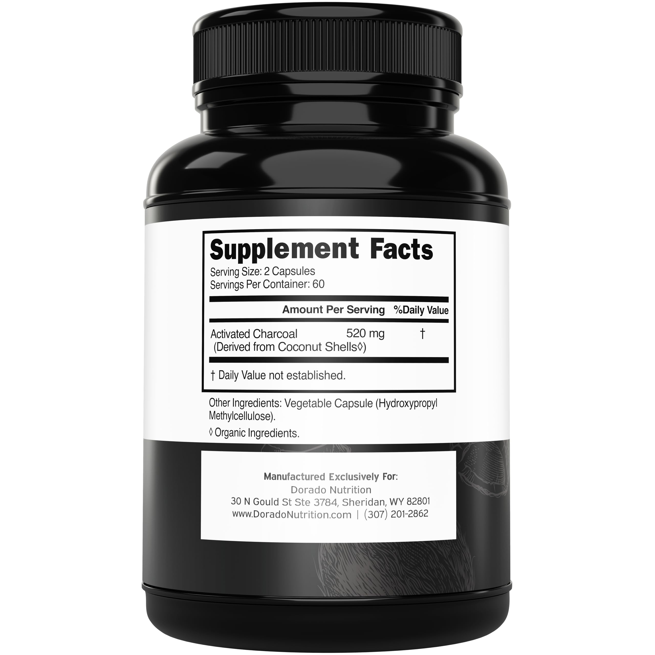 Coconut-derived activated charcoal capsules for digestion support