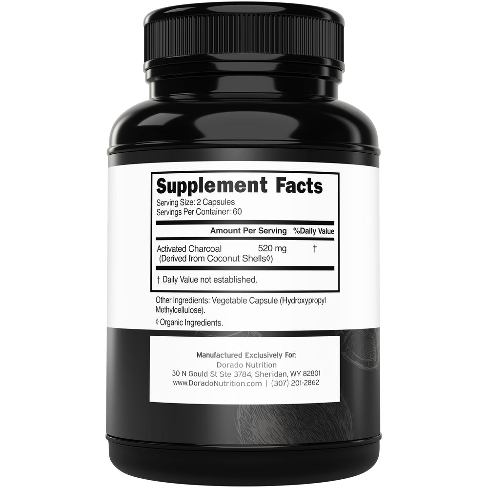 Coconut-derived activated charcoal capsules for digestion support