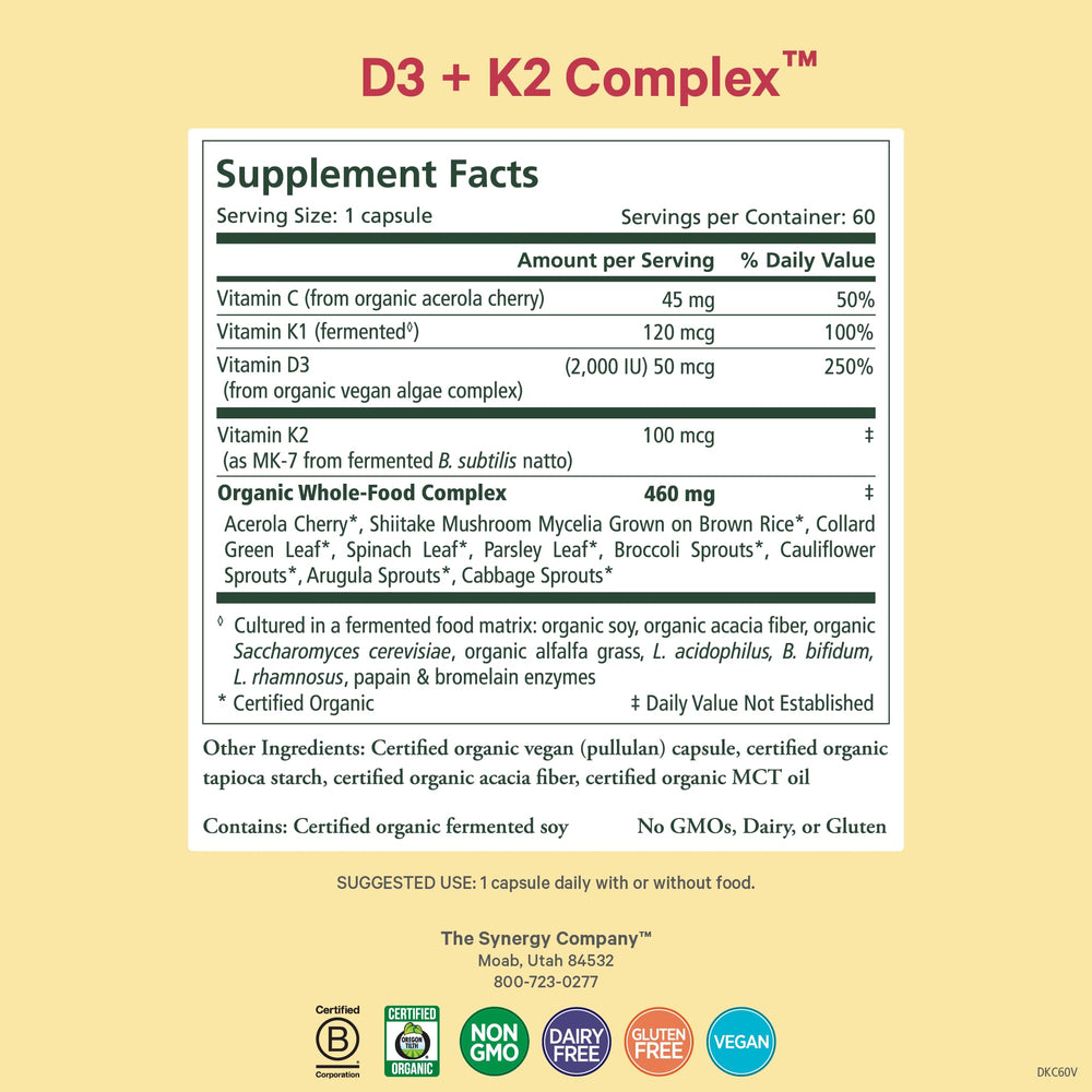 D3 from organic algae and K2 (MK-7) fermentation ingredients