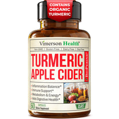 Bottle of Organic Apple Cider Vinegar with Turmeric and Ginger capsules