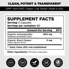 Organic Ashwagandha capsules on white background