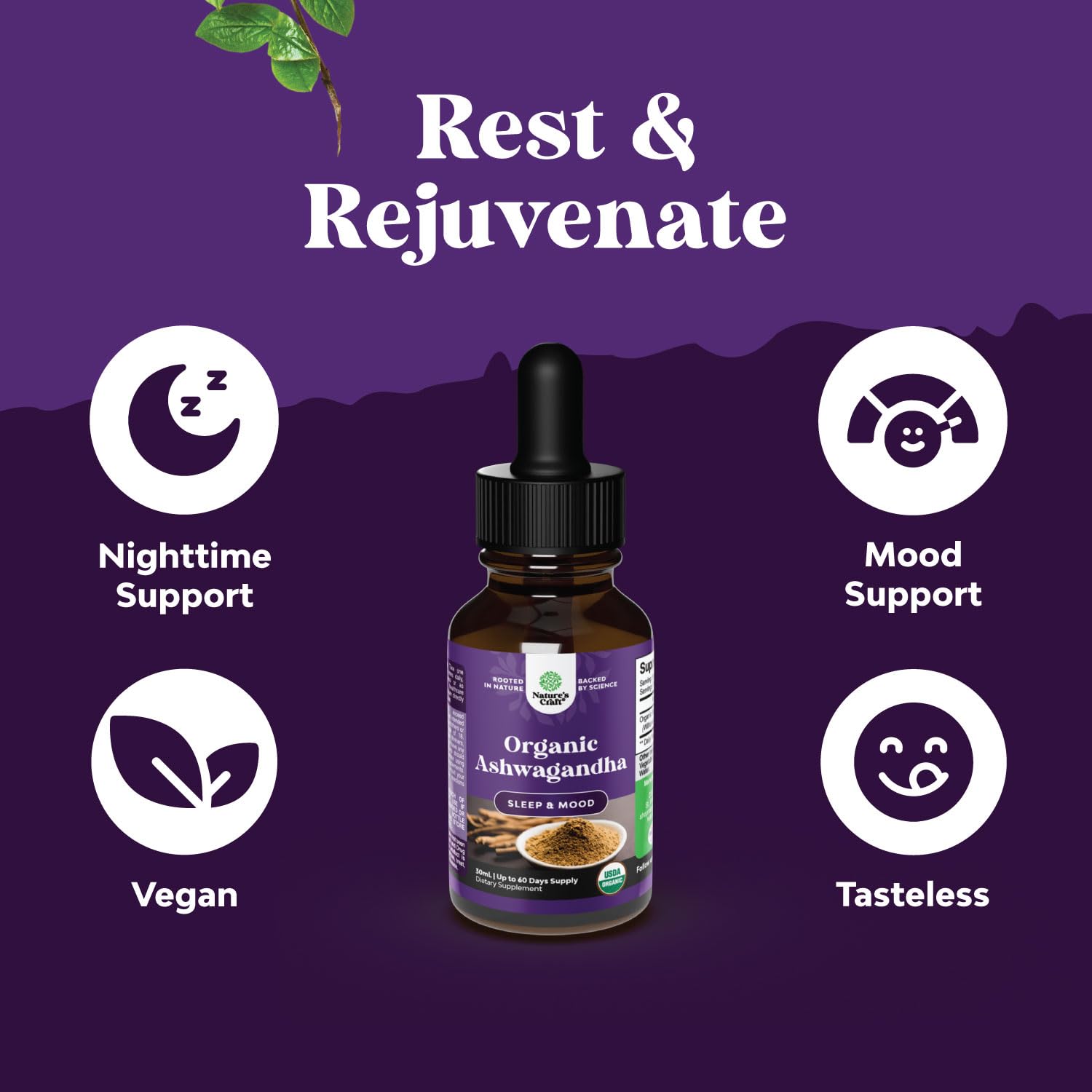 Organic Ashwagandha extract label with vegan certification