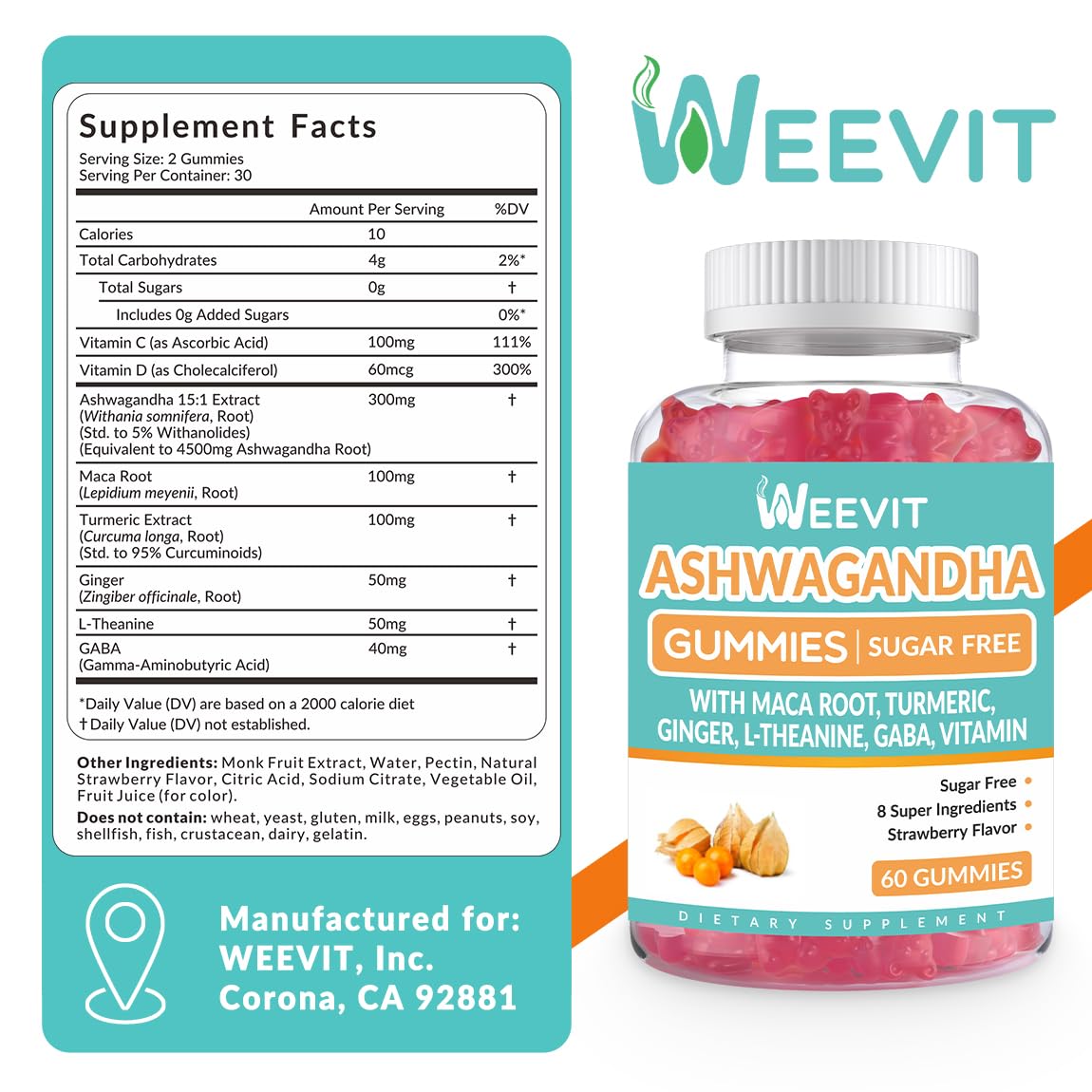 Close-up of organic Ashwagandha gummies with maca root powder