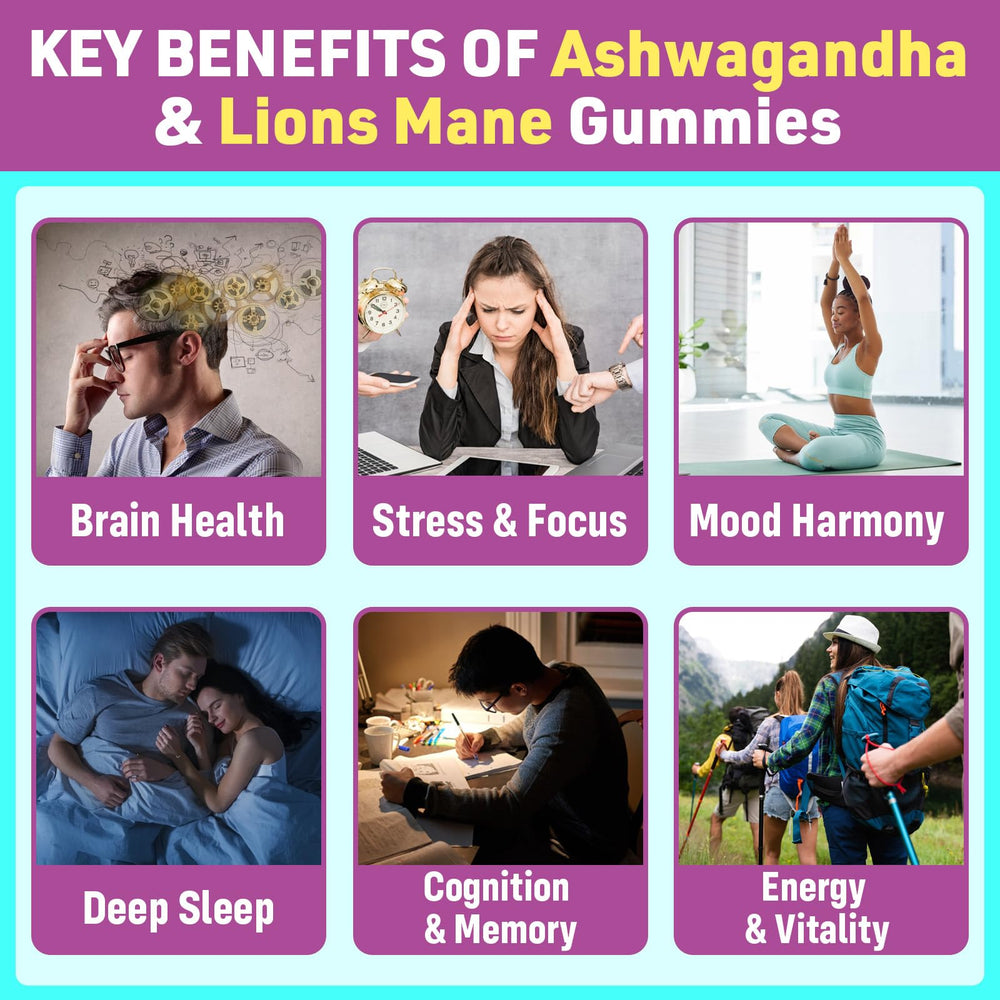 Supplement facts card showing 1000 mg Ashwagandha KSM-66 and 2500 mg Lion's Mane