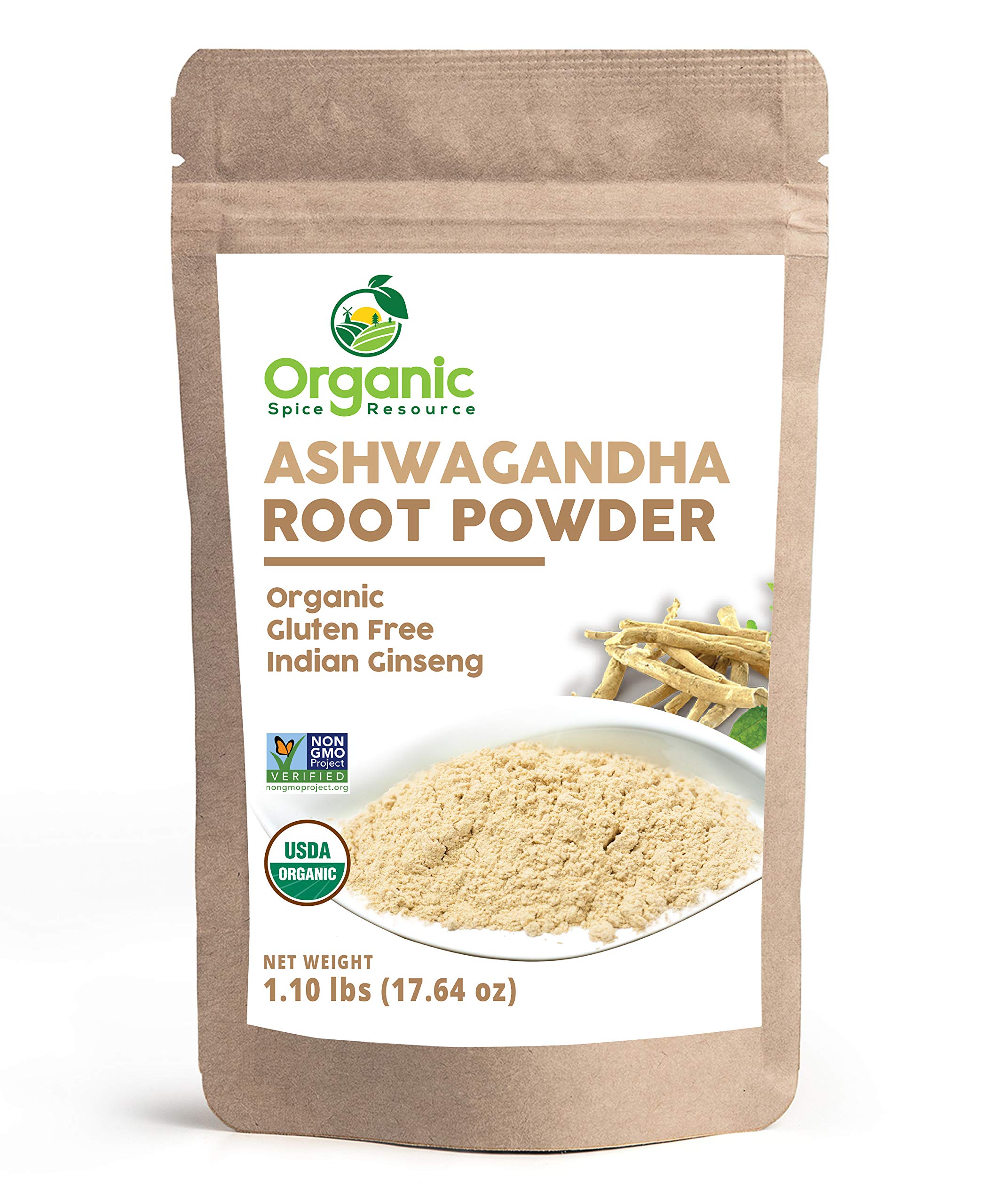Organic Ashwagandha Root Powder in resealable kraft bag