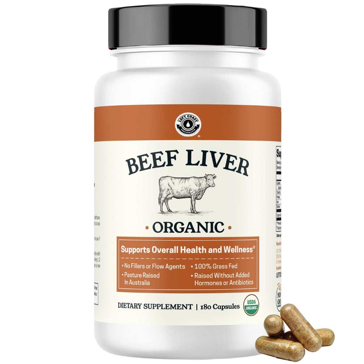 Organic Beef Liver Capsules bottle on a white background