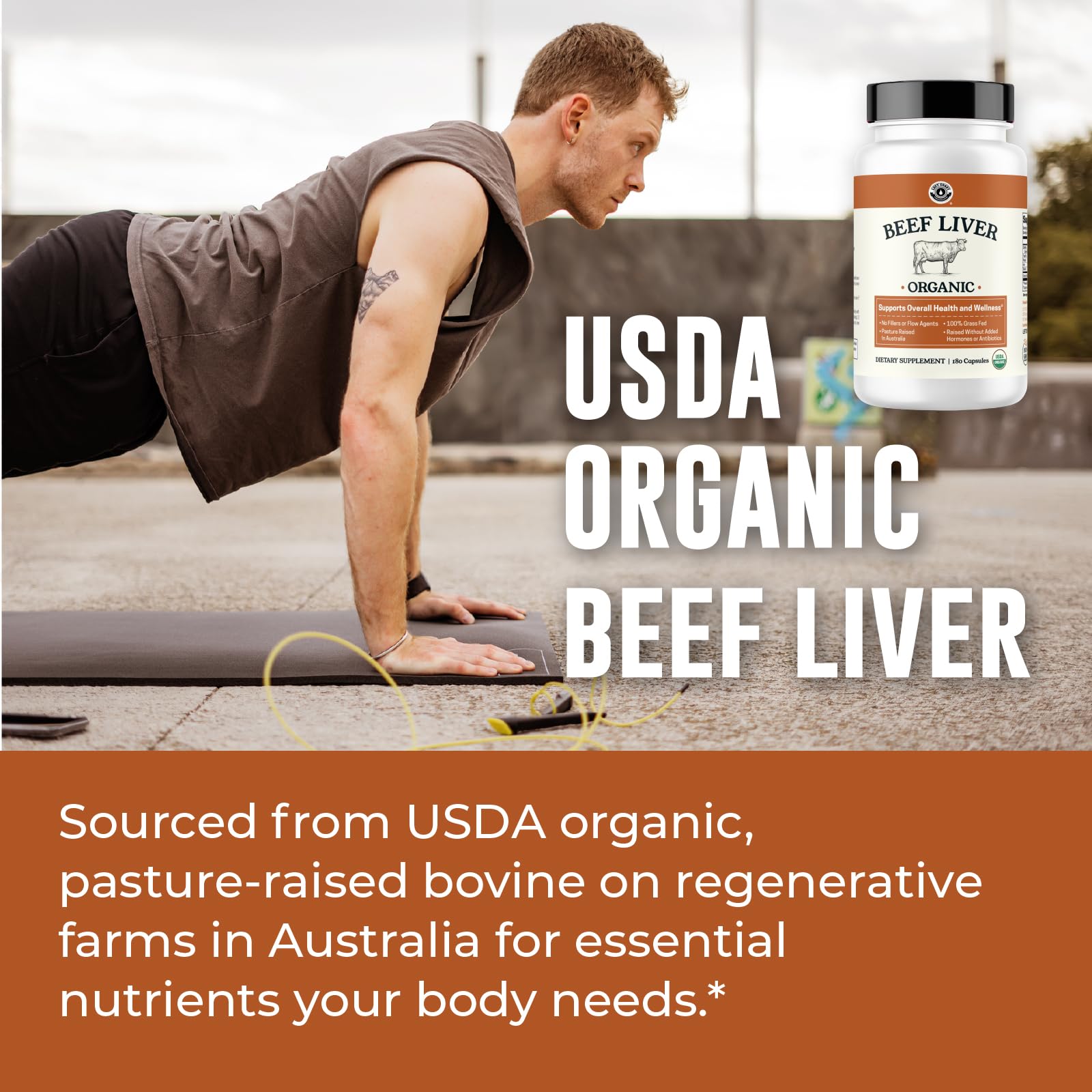 Ingredient panel on Organic Beef Liver Capsules bottle