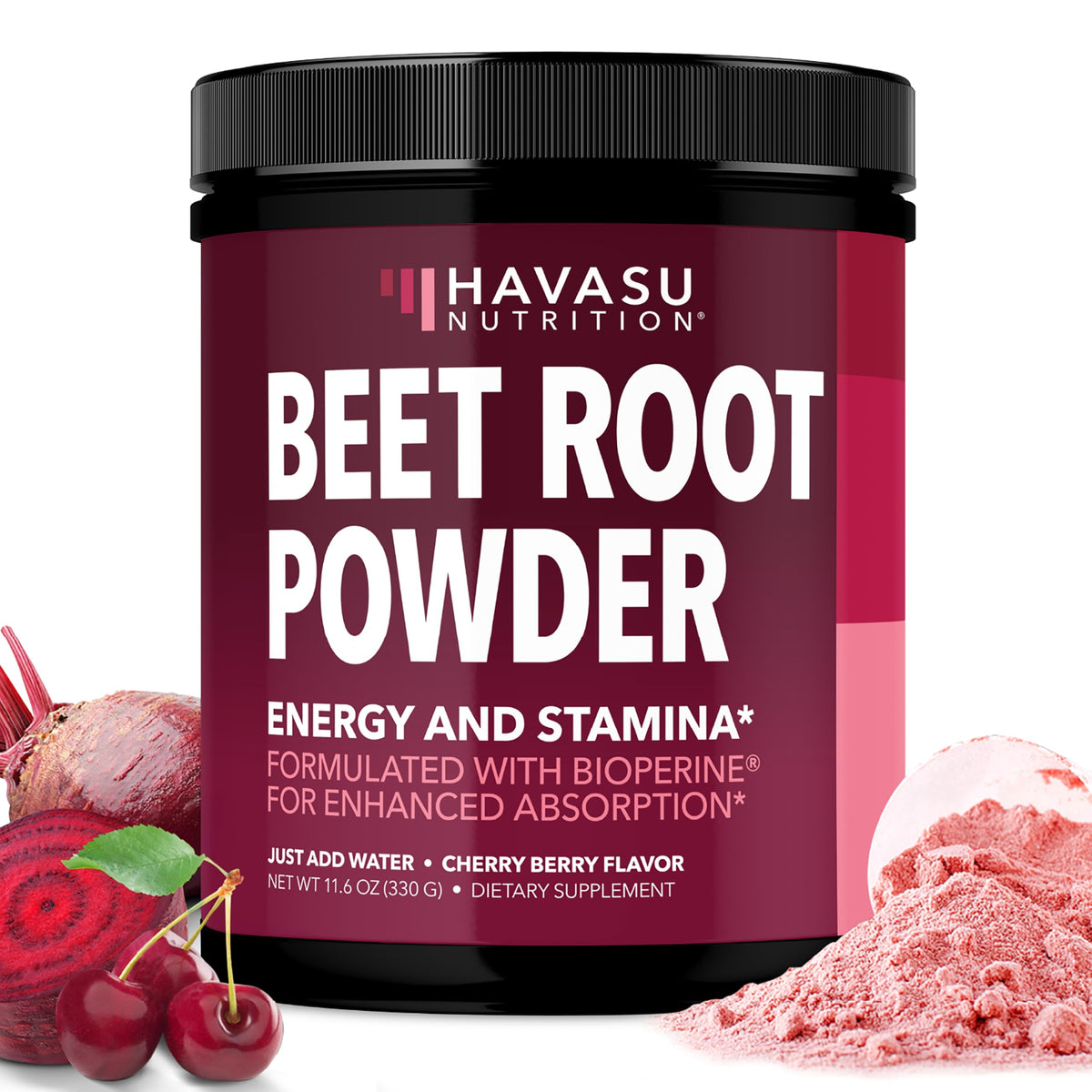 Front view of Organic Beet Root Powder with Cordyceps and Vitamin B12 30 servings