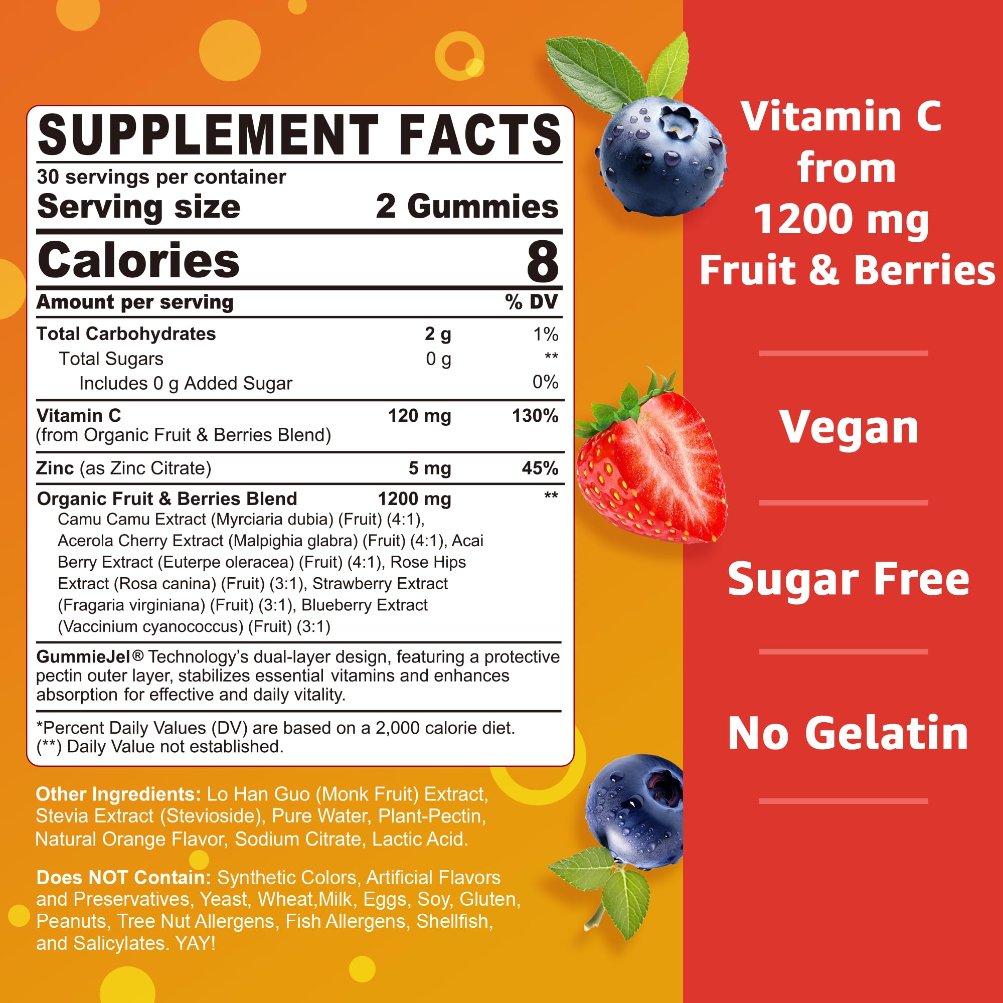 Source of vitamin C from organic berries and fruits