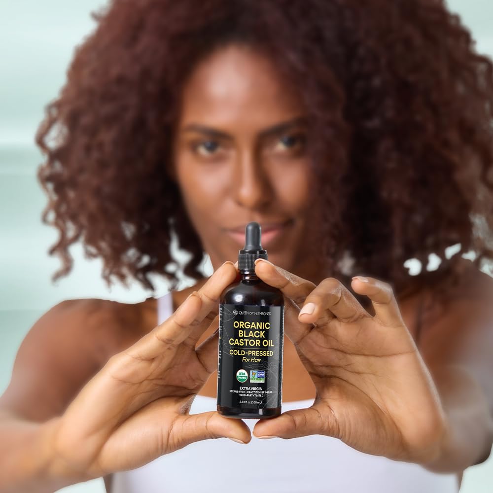 Organic Black Castor Oil 100 mL Amber glass bottle with dropper, hexane-free