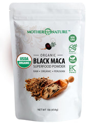 Organic Black Maca Root Powder bag with 16 oz label