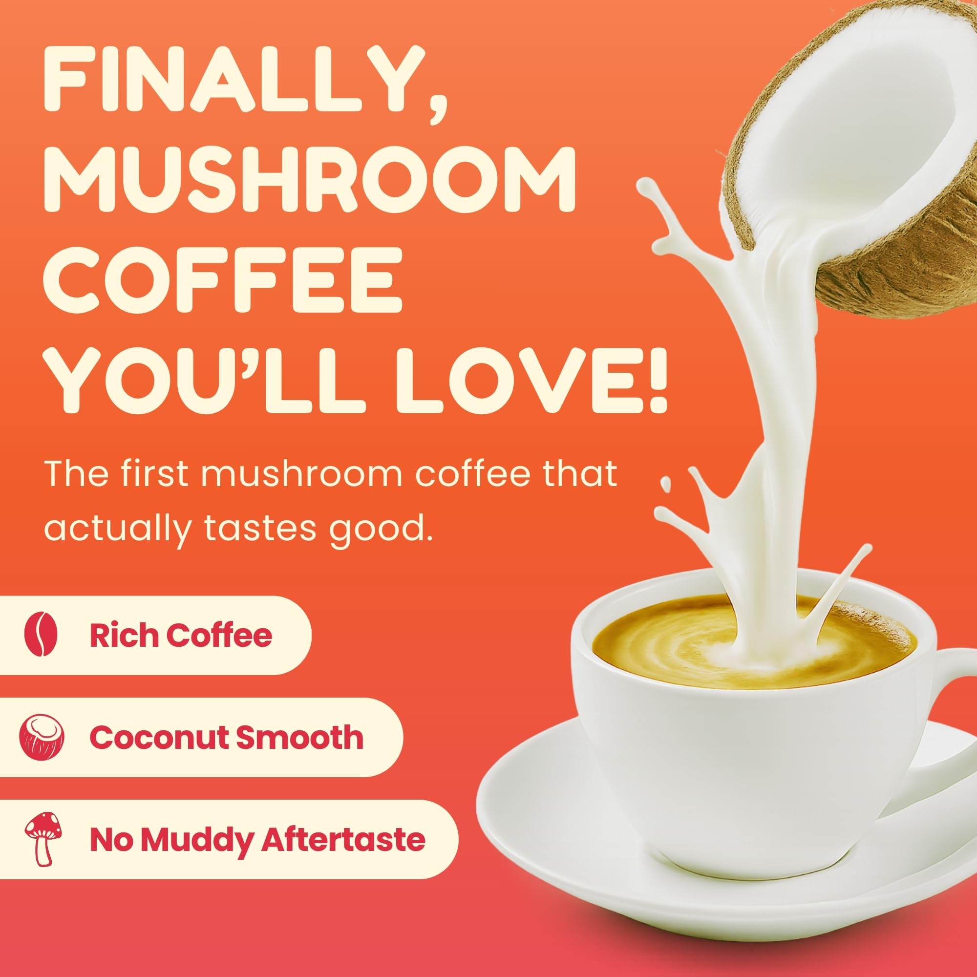 Close-up of prepared mushroom coffee with coconut milk